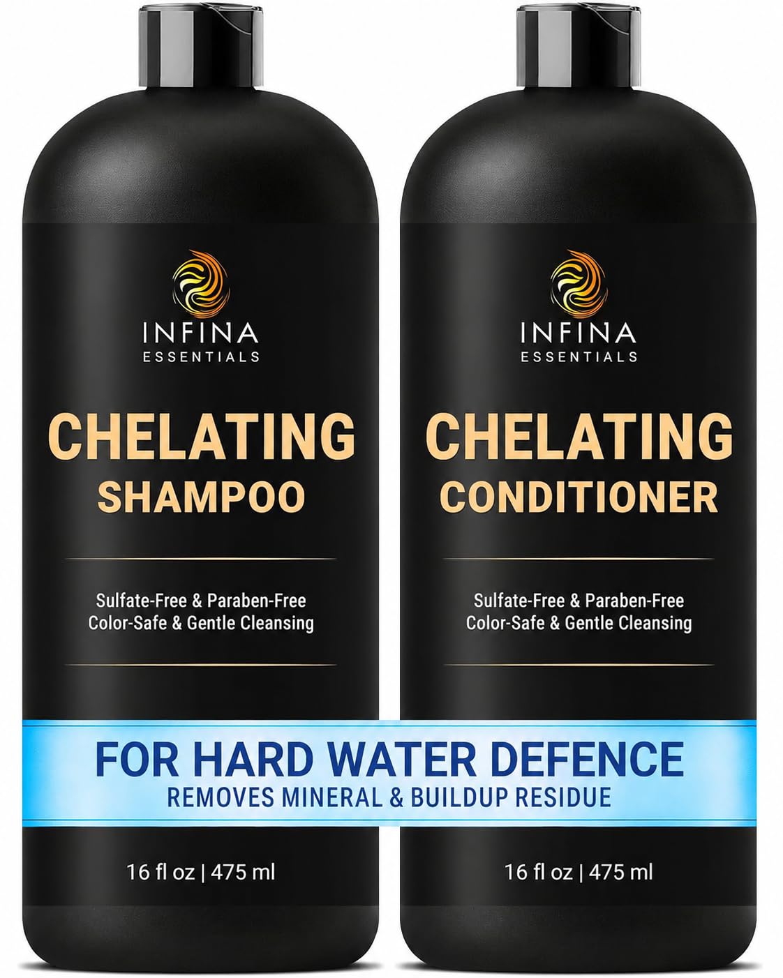 INFINA ESSENTIALS front packaging showing both bottles and benefit of mineral removal