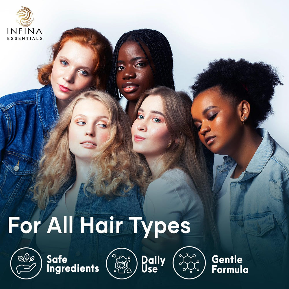 INFINA ESSENTIALS ingredients label highlighting biotin and oils
