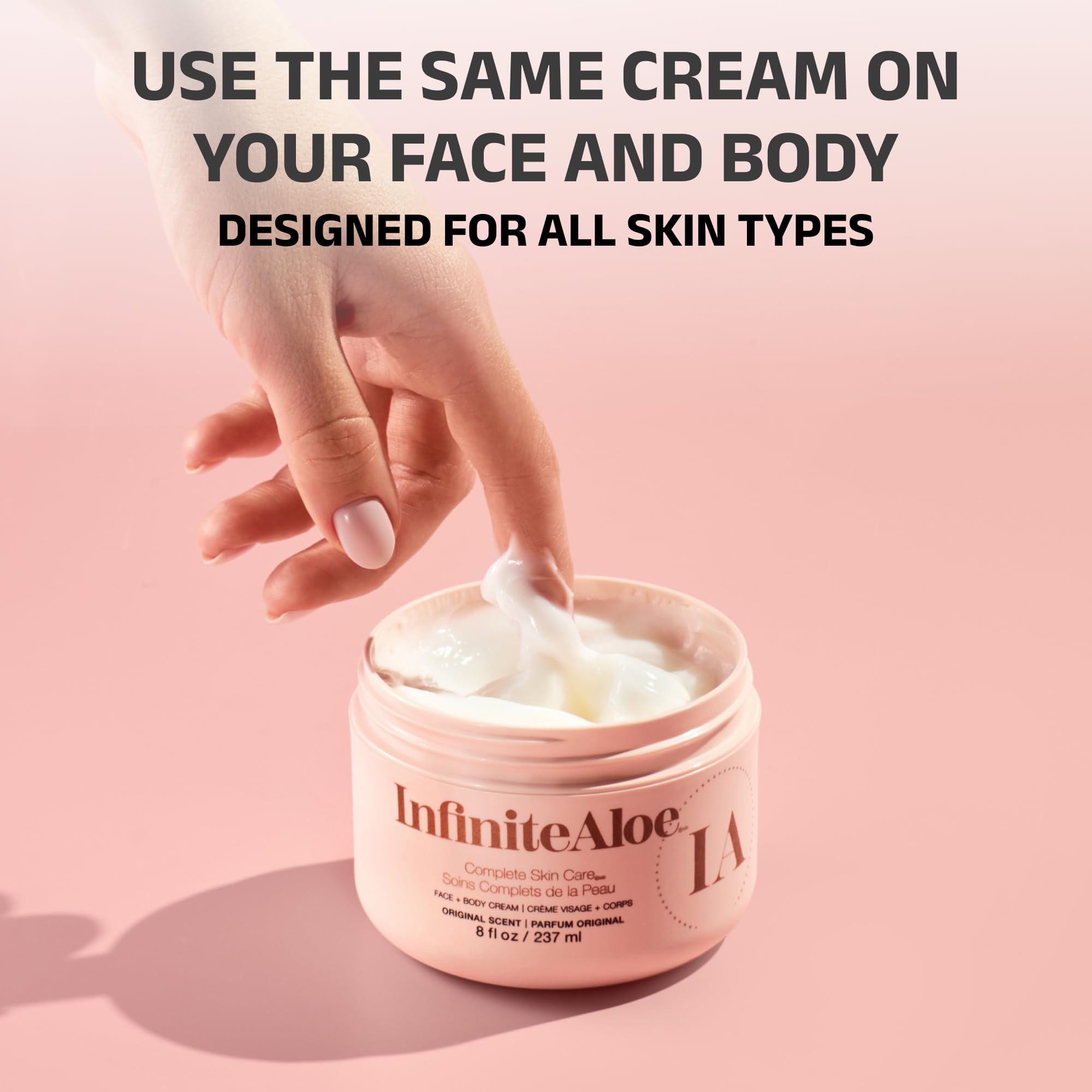 Using InfiniteAloe on face during morning routine for quick everyday hydration