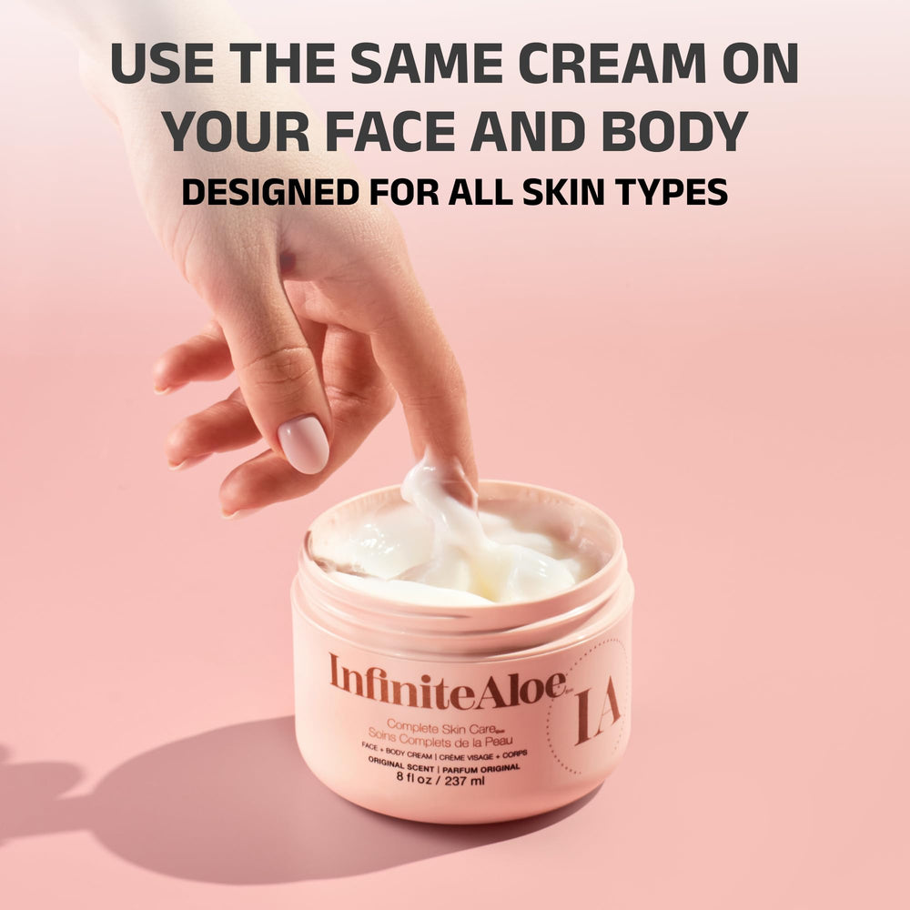 Using InfiniteAloe on face during morning routine for quick everyday hydration