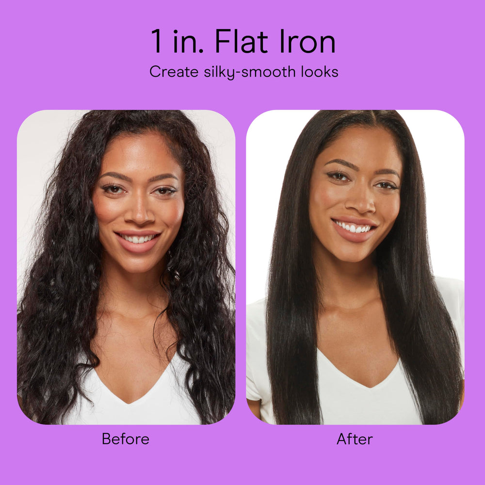 INFINITIPRO BY CONAIR held in hand for scale, 1-inch plate coverage and comfort