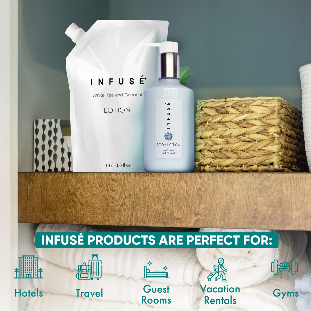 INFUSÉ lotion texture close-up, demonstrates smooth moisturizing finish