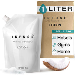 INFUSÉ front pouch showing product and capacity, easy refill benefit