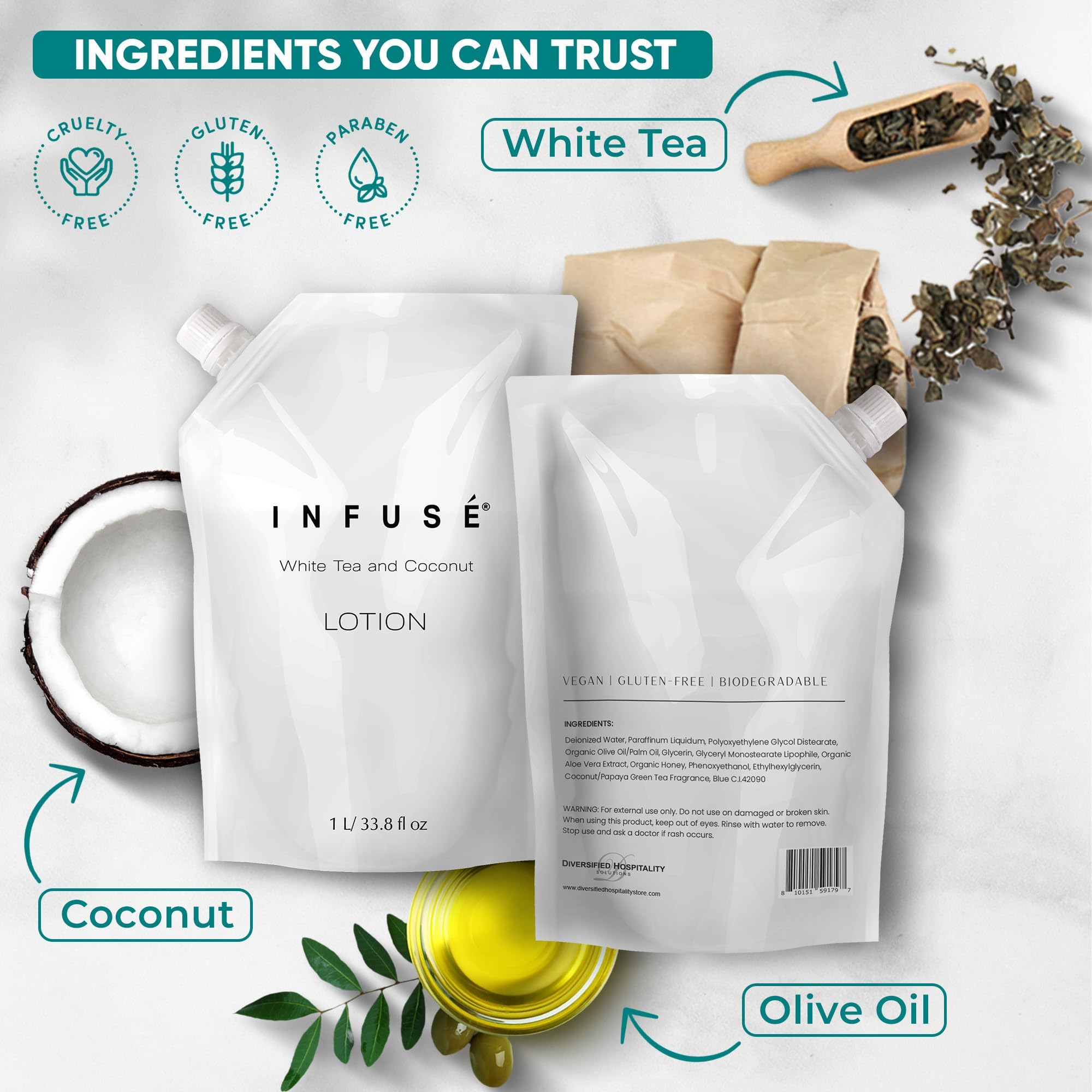 INFUSÉ pouch next to a water bottle for size comparison, clear capacity