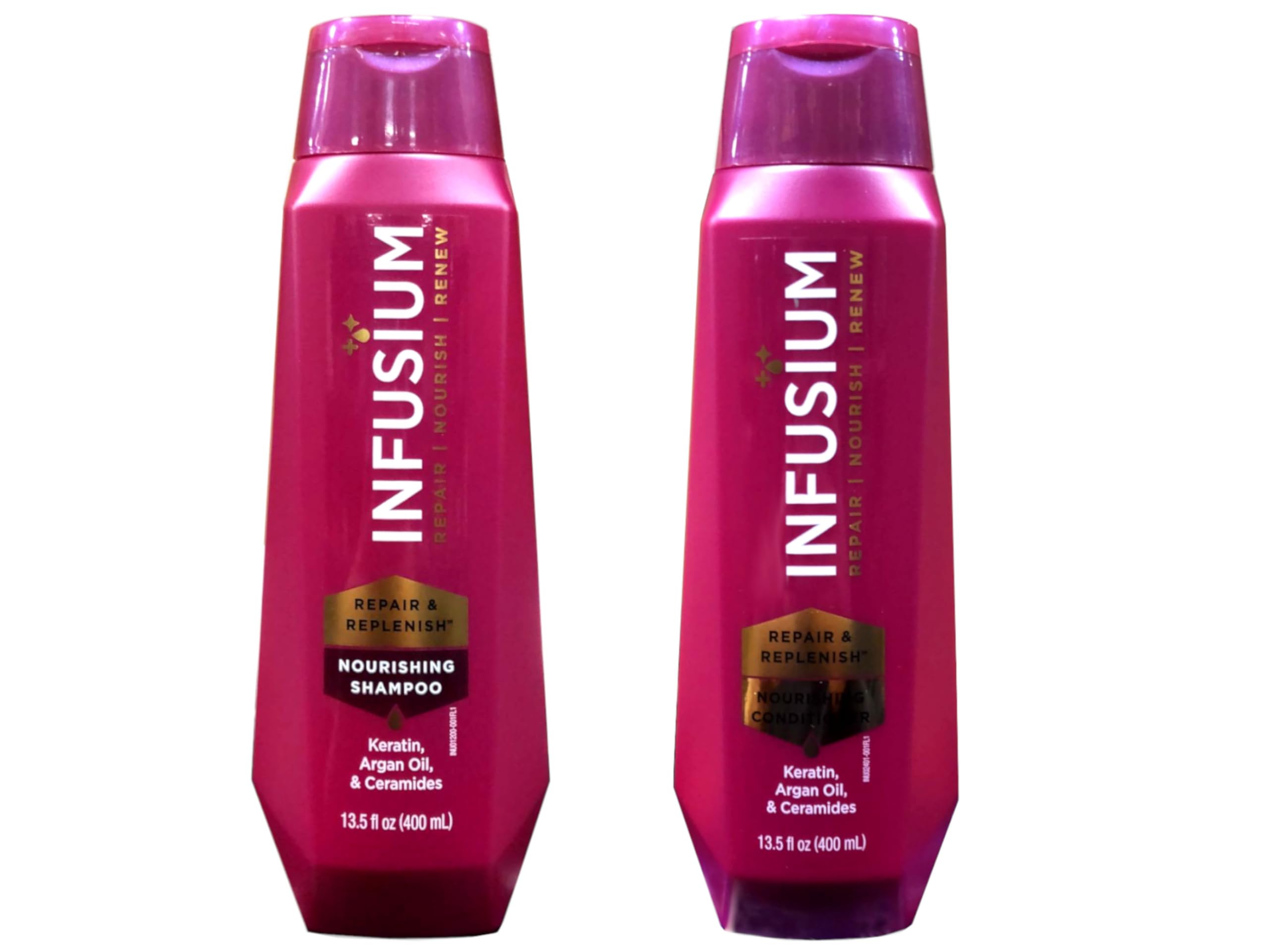 INFUSIUM 23 front packaging showing matching shampoo and conditioner benefits