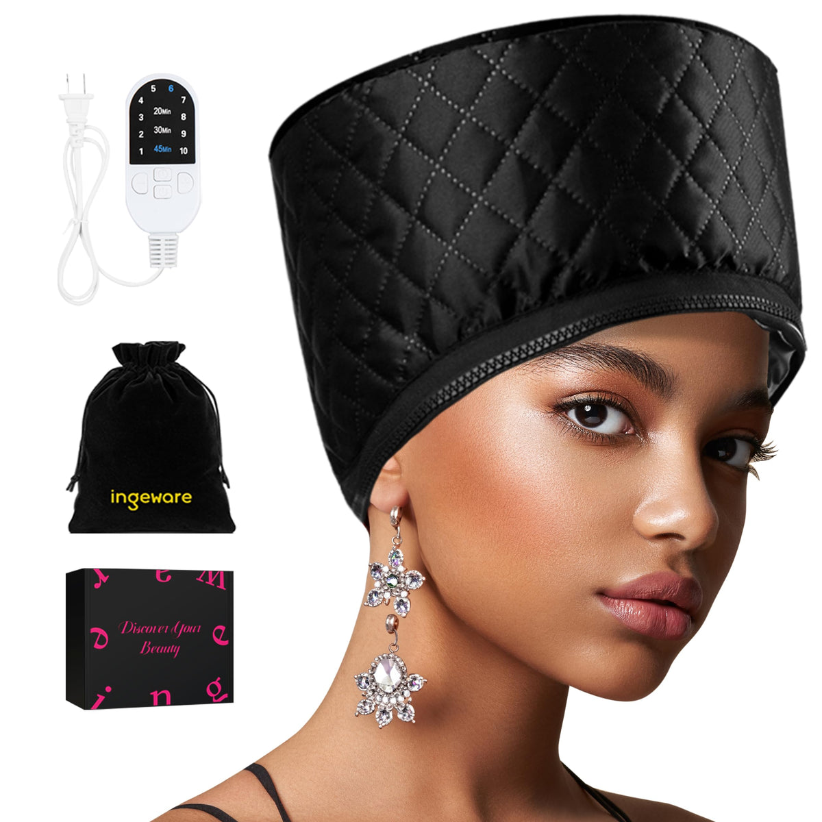 ingeware heat cap front view showing solid black shape and fit benefit