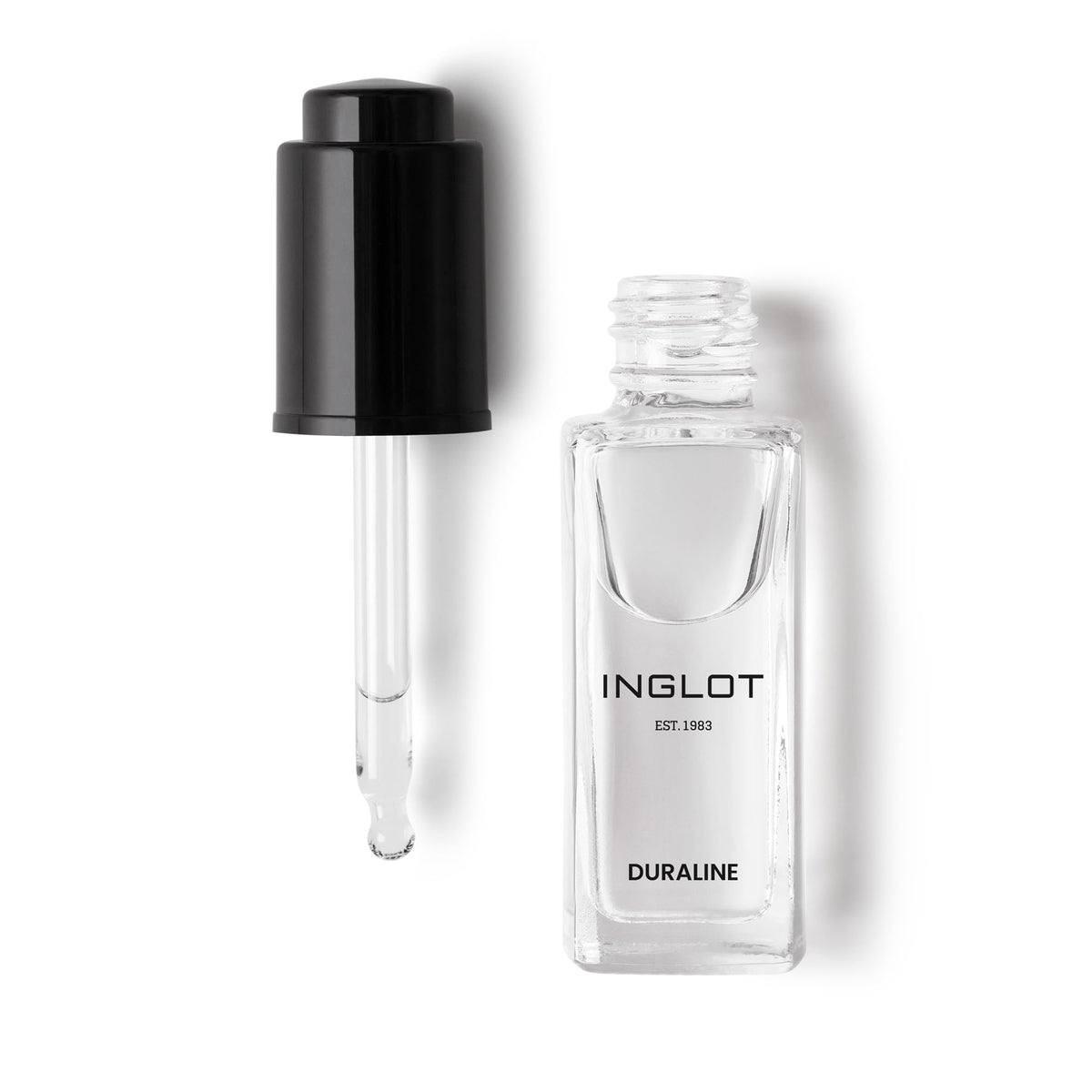 Inglot Duraline front bottle showing clear liquid and label for precise mixing
