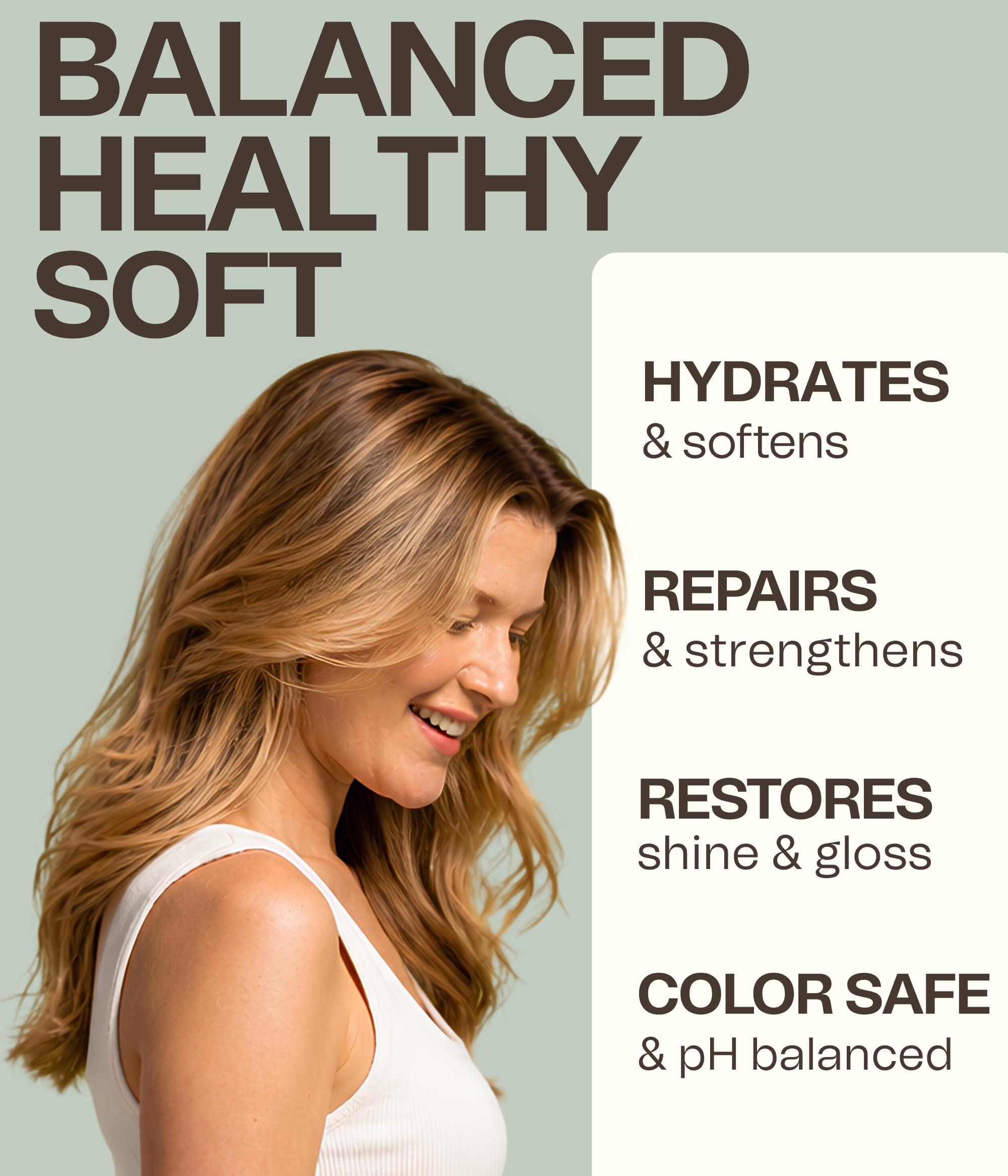 Ingreendients conditioner in hand being applied for easy detangling benefit