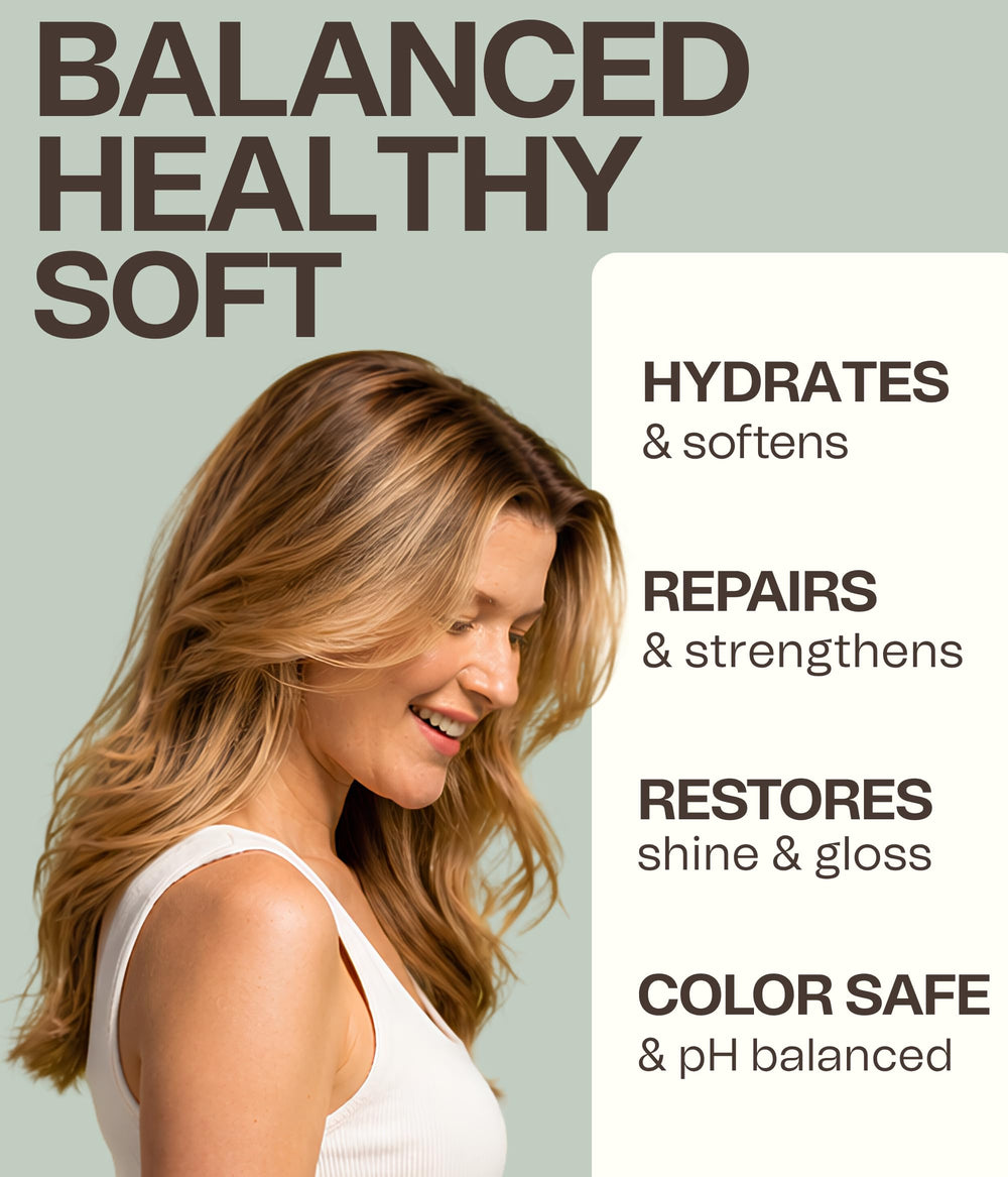 Ingreendients conditioner in hand being applied for easy detangling benefit