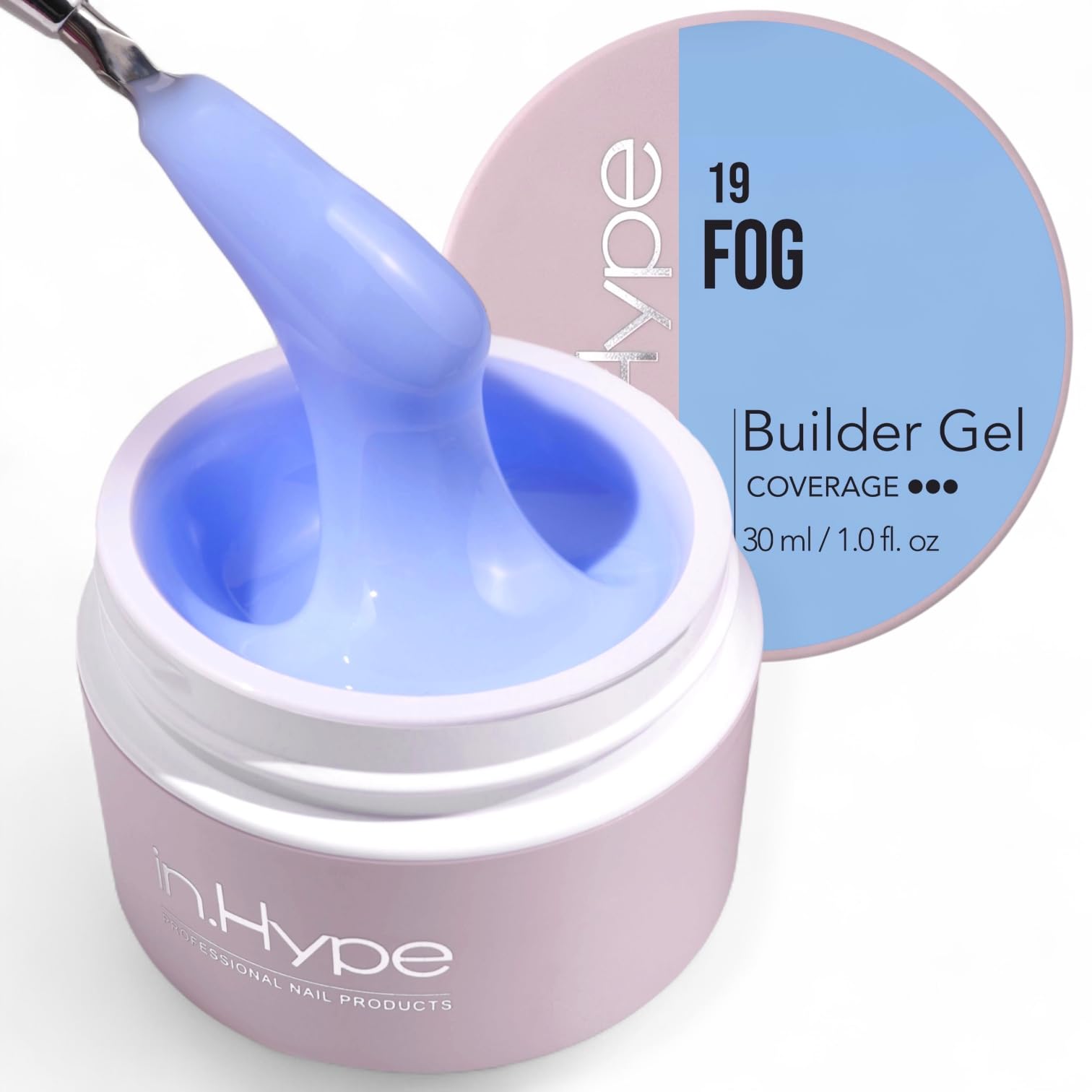 IN.HYPE jar front view showing Blue Fog #19 shade and branding benefit professional finish