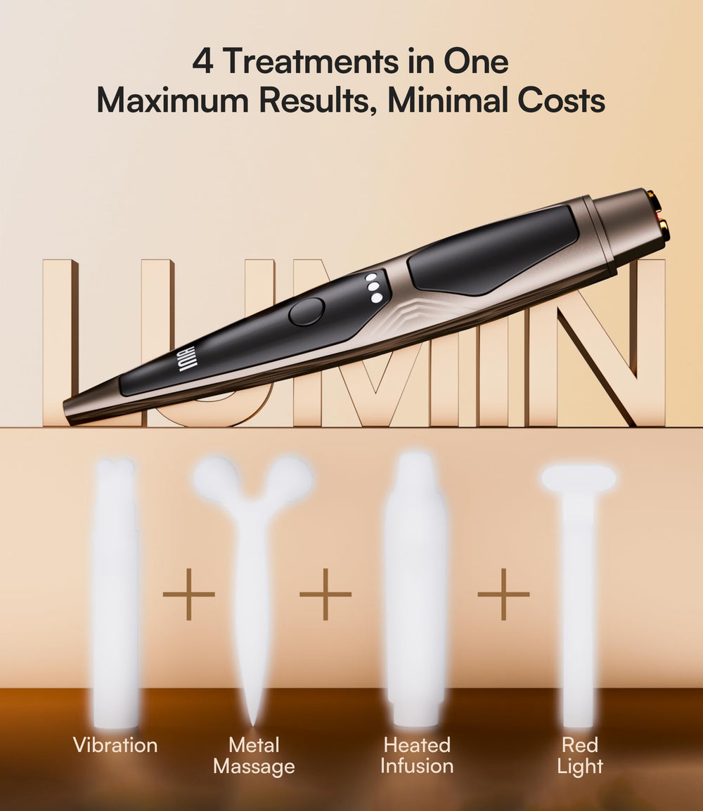 INIA wand illuminated LEDs demonstrating red light therapy benefit for skin