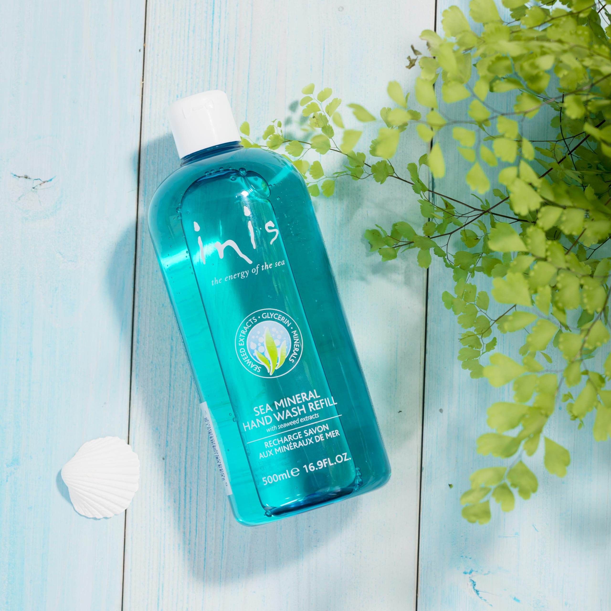 Inis the Energy of the Sea refill cap open ready for spill-free pouring