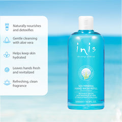Inis the Energy of the Sea refill being dispensed into hands for gentle cleansing