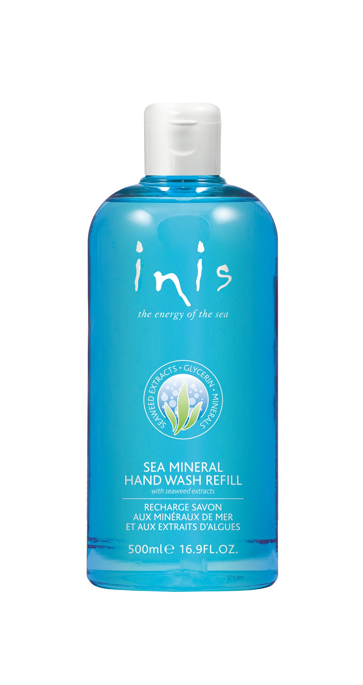 Inis the Energy of the Sea refill front label showing product and scent benefits