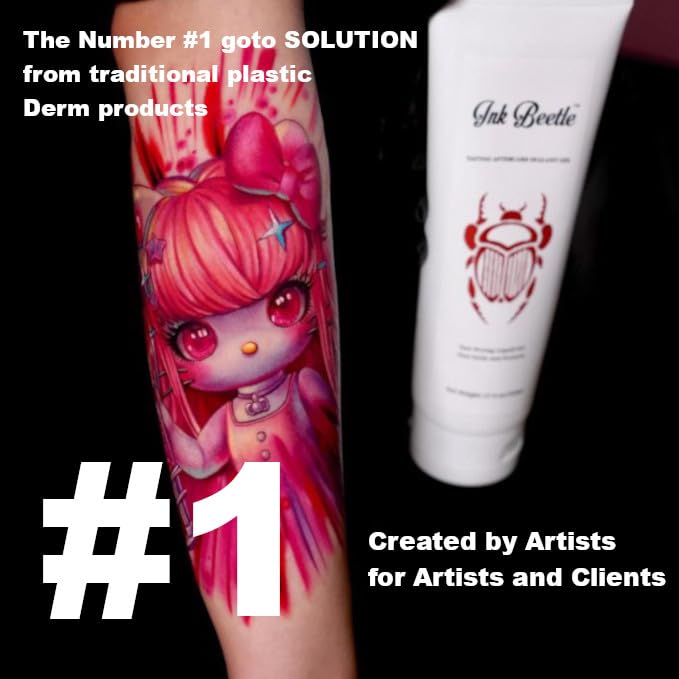 Ink Beetle application on fresh tattoo demonstrating gentle protection
