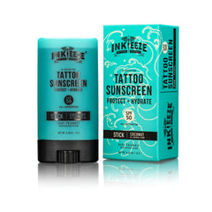 INK-EEZE front view of Ink Shield stick showing compact travel packaging and SPF label