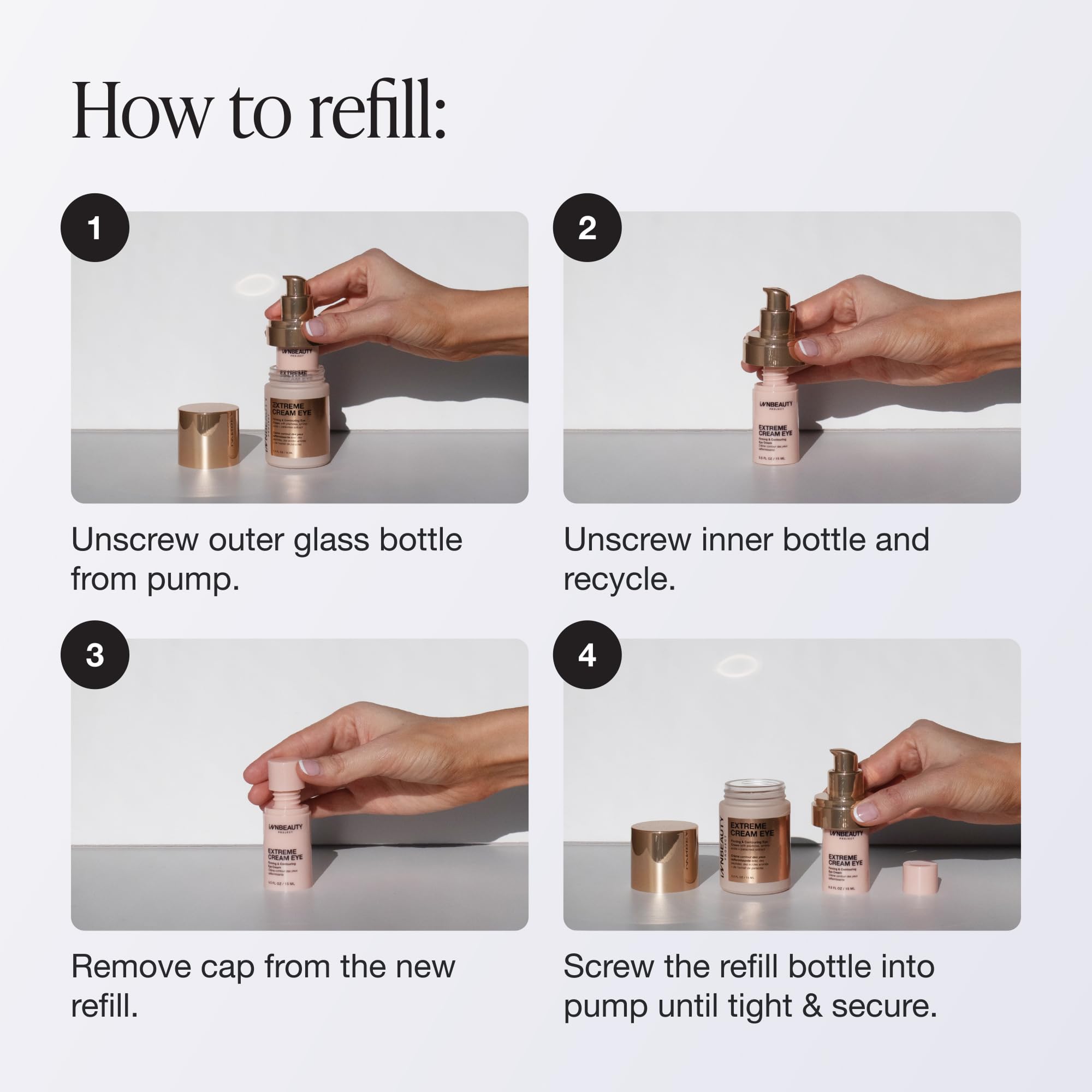 Innbeauty Project refill inserted into original airless bottle for reuse and sustainability
