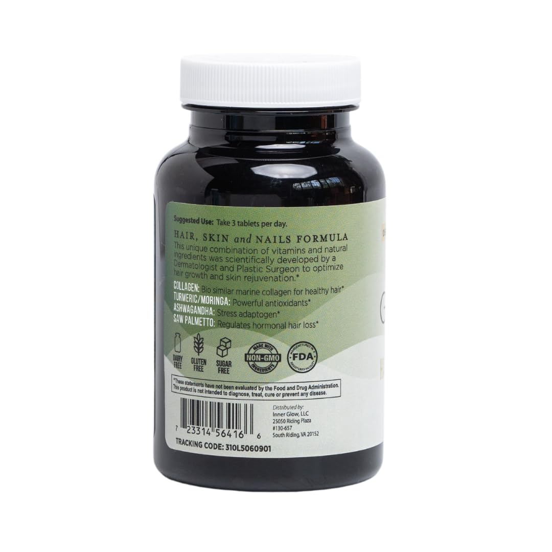 Three Inner Glow capsules in hand for size and daily dose clarity
