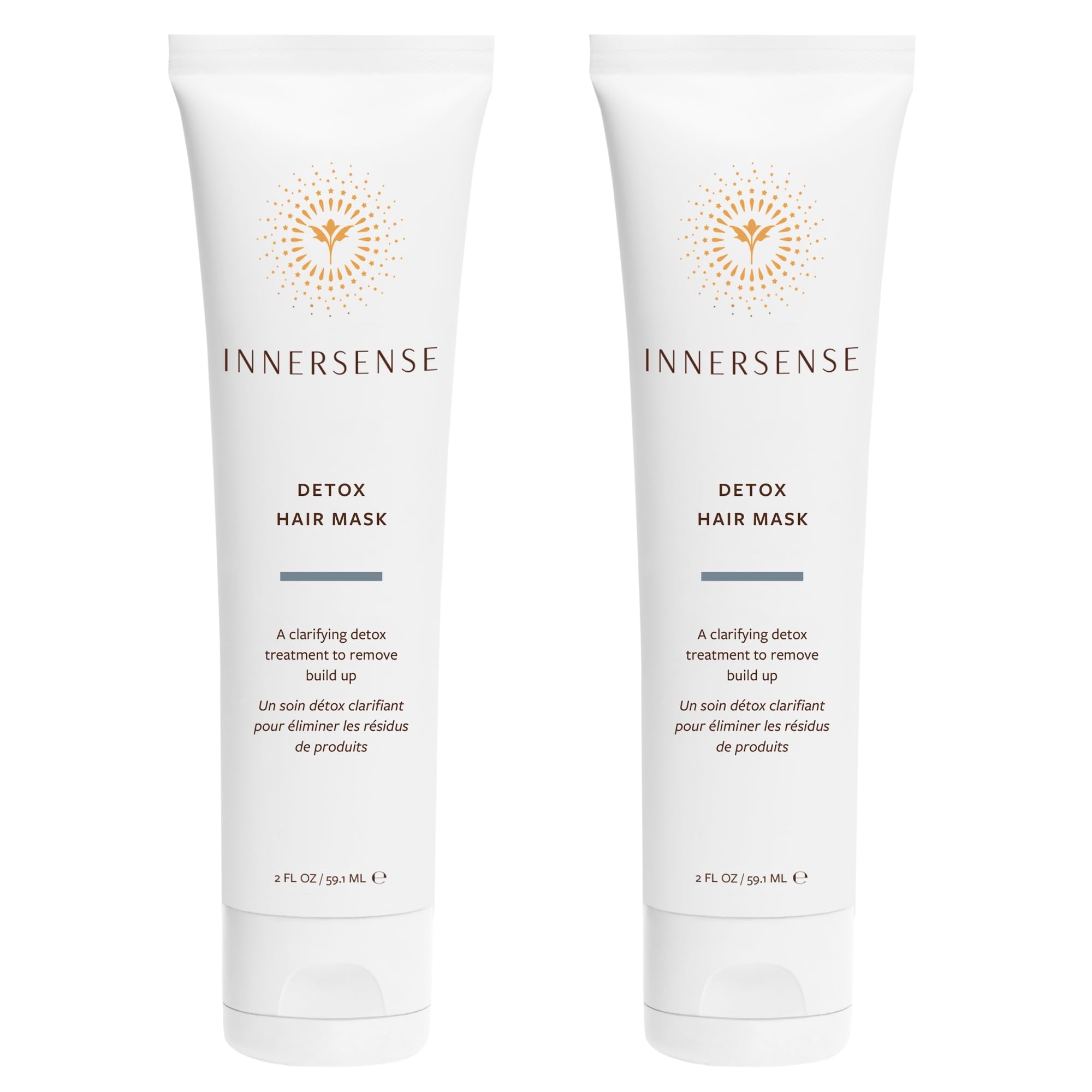 INNERSENSE front packaging showing two 2oz detox mask jars and labels benefit gentle clarification