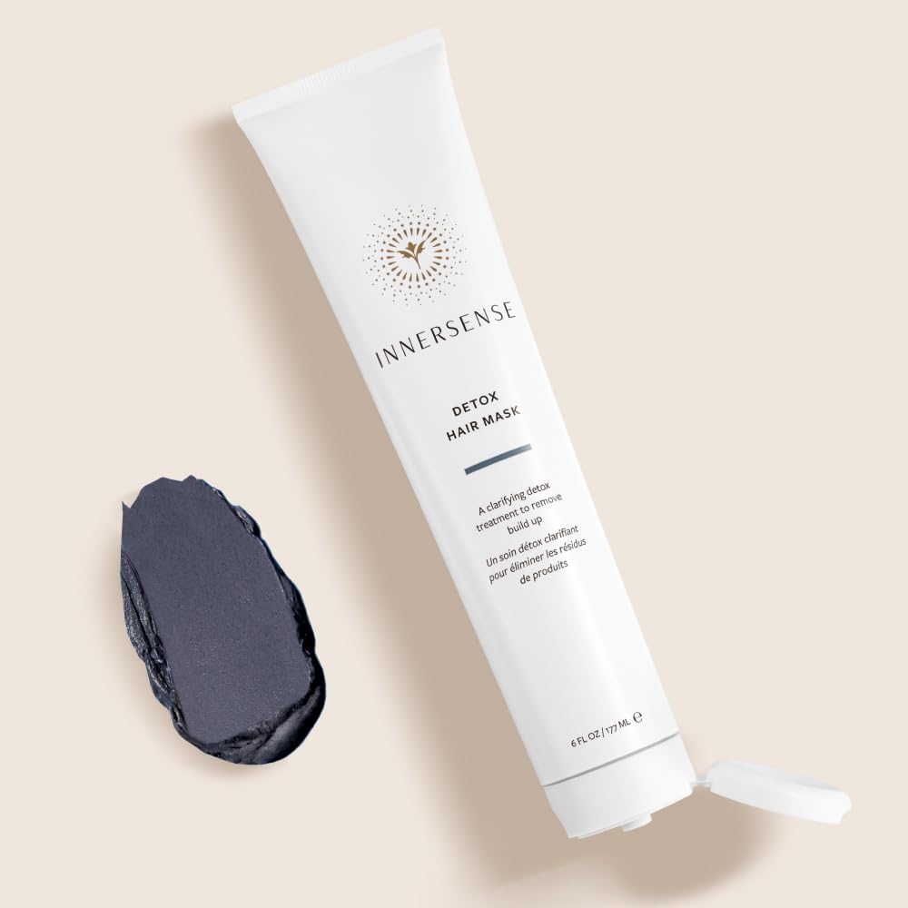 INNERSENSE detox hair mask on bathroom shelf in lifestyle setting emphasizing routine use