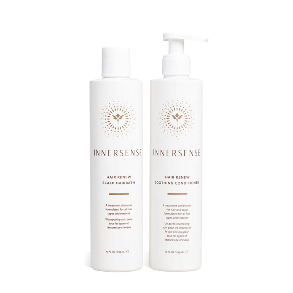 INNERSENSE front packaging of the Hair Renew Scalp Balance Duo showing product labels and benefits