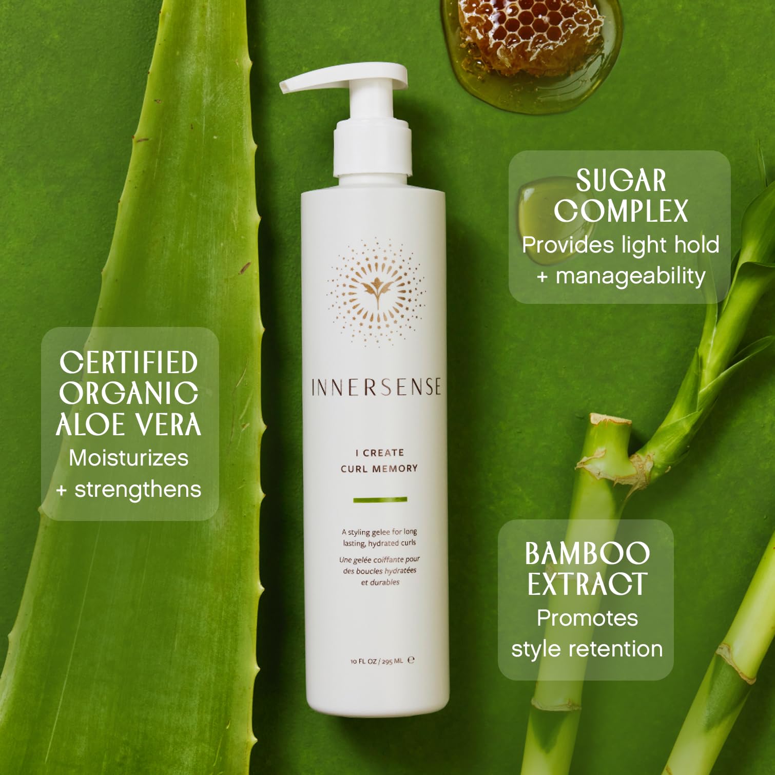 INNERSENSE label close-up highlighting bamboo extract and nourishing benefit