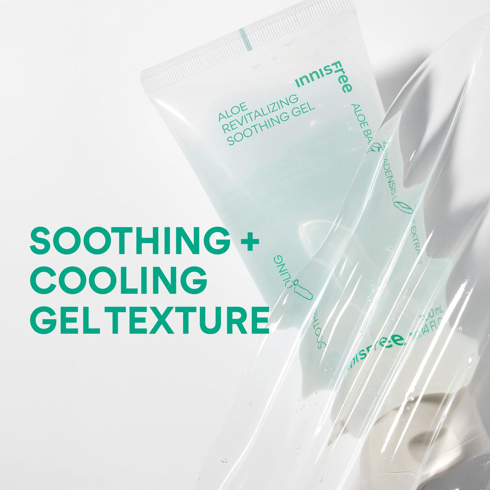 innisfree aloe gel applied to face to soothe sun-exposed skin fast