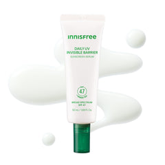 innisfree front packaging showing sleek sunscreen serum and easy storage benefit