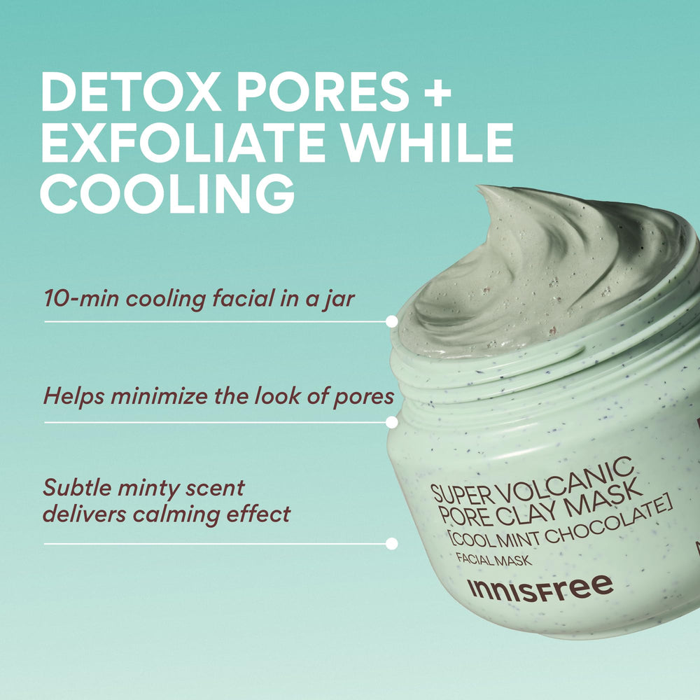 innisfree applying mask on face demonstrating cooling pore care benefit