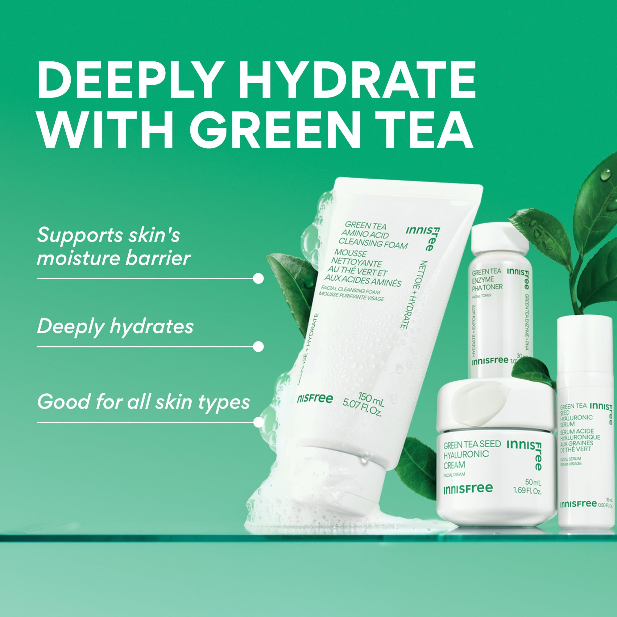 innisfree serum pump with droplet highlighting hydrating hyaluronic boost