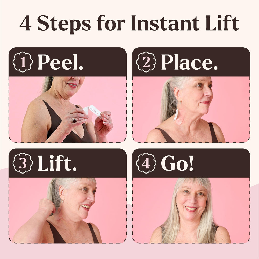 Instant Lifts Skinnies neck before and after view showing visible smoothing benefit