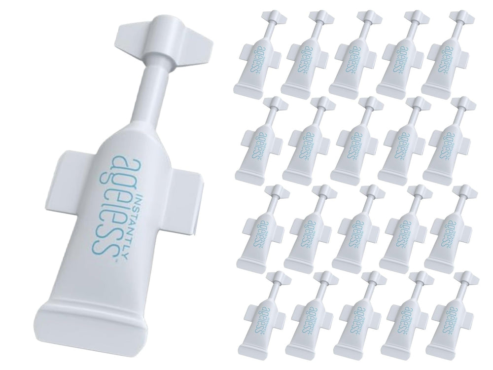 Instantly Ageless front packaging showing compact vial box and branding for convenience