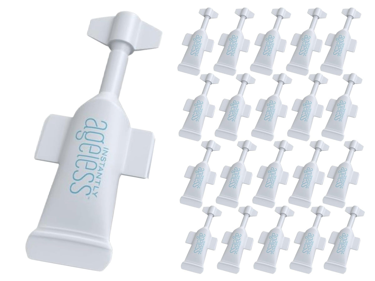 Instantly Ageless front packaging showing compact vial box and branding for convenience