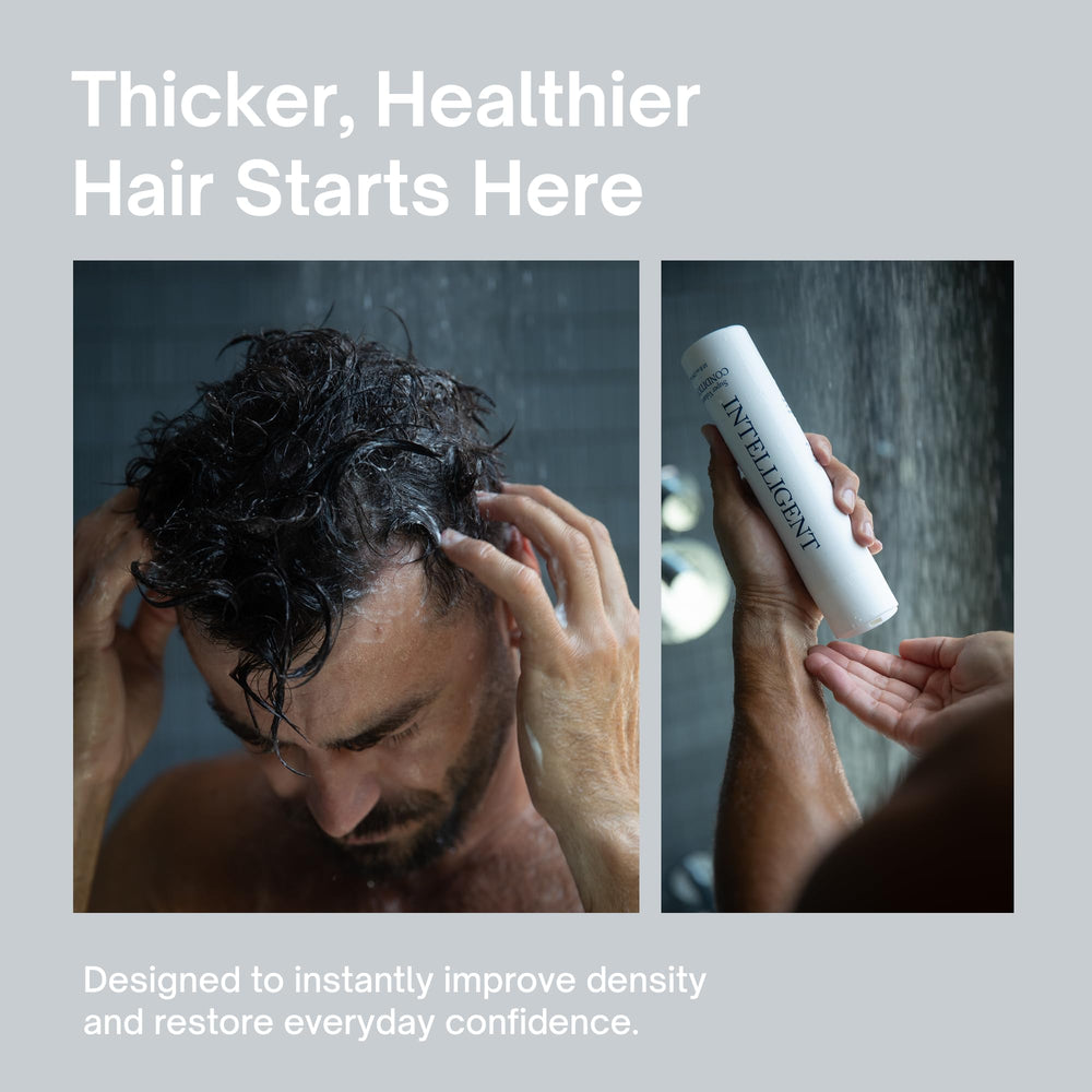 INTELLIGENT before and after hair showing improved volume and body