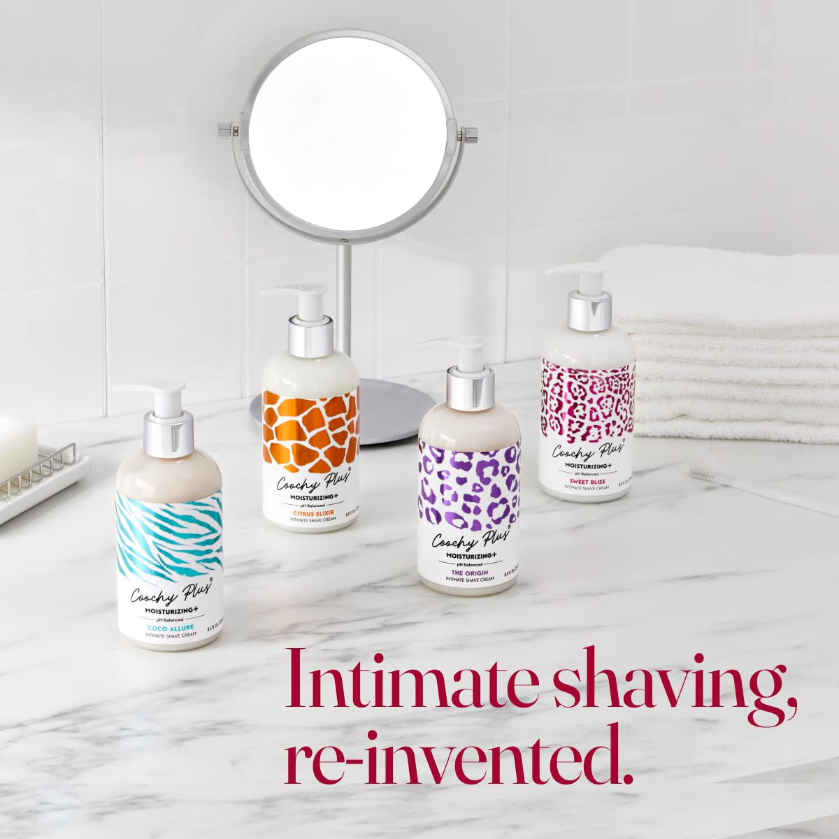 IntiMD cream on bathroom shelf showing daily grooming confidence