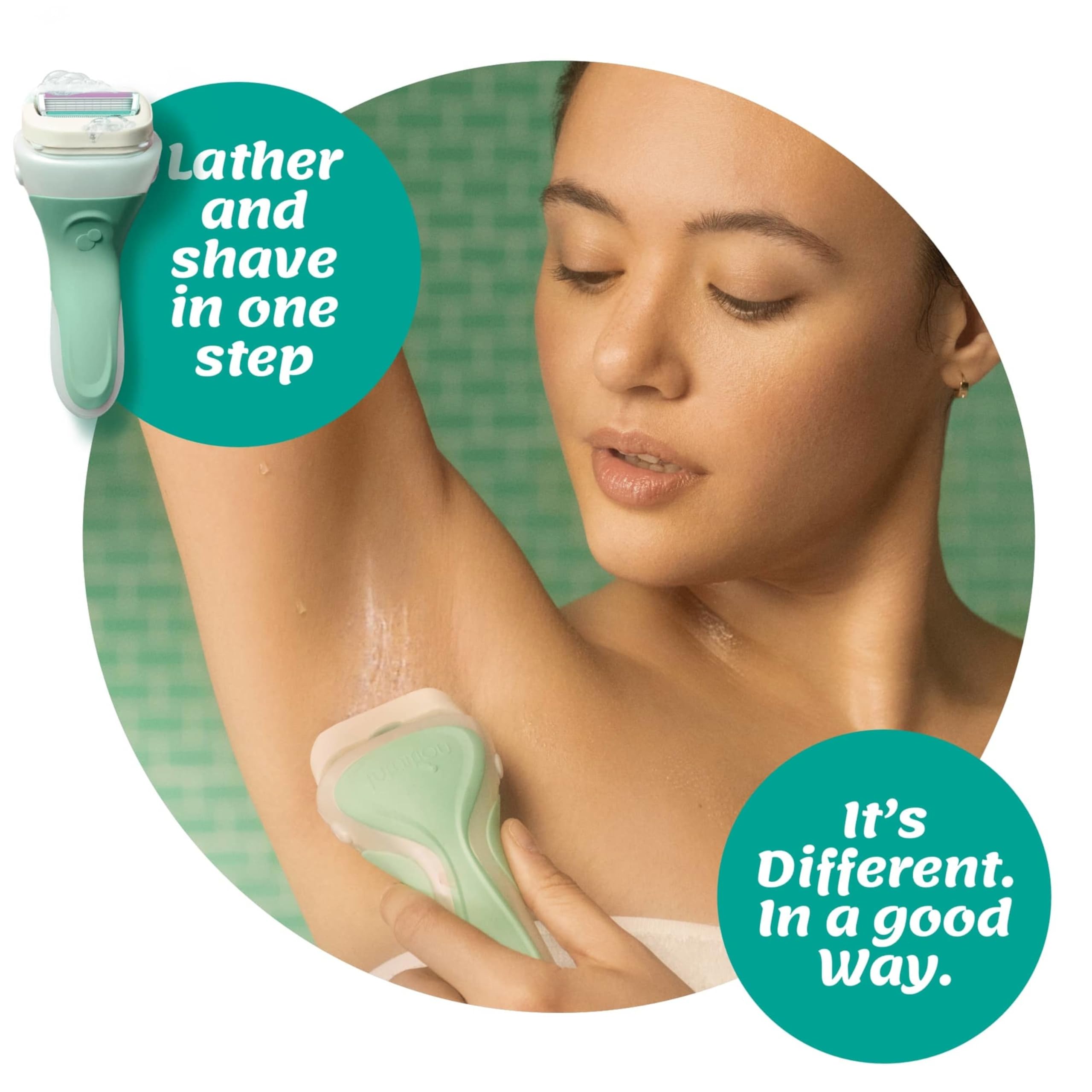 INTUITION close-up of aloe conditioning solid and four blades for smooth glide