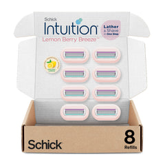 INTUITION front packaging of 8-count refills showing bold lemon-berry scent and benefits