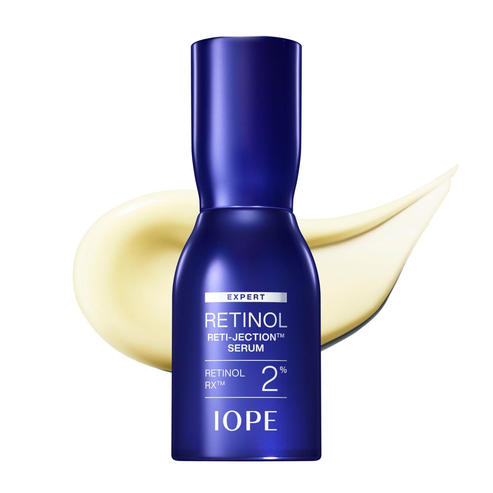 IOPE front bottle of Retinol RX 2% serum showing elegant packaging and potency benefit