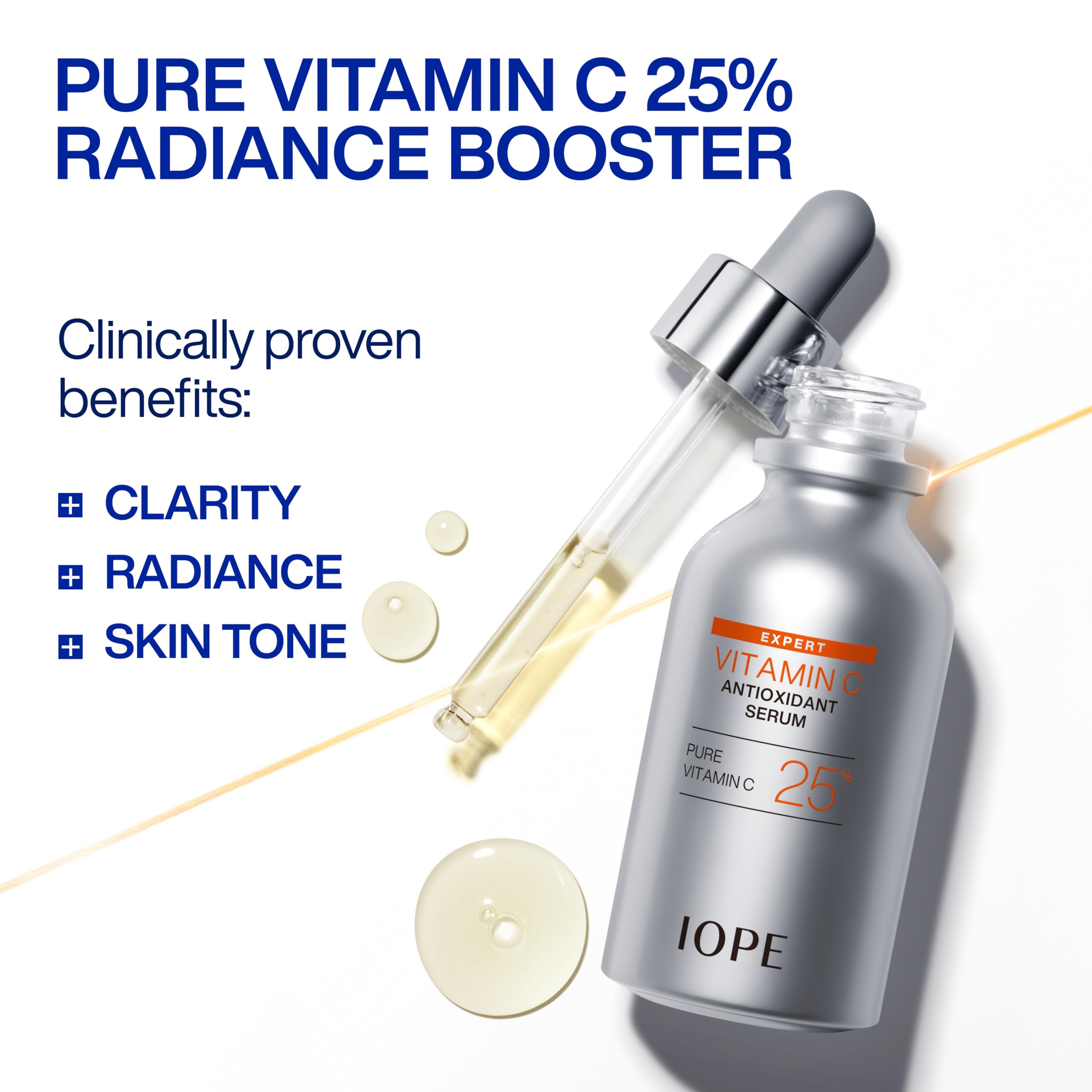 IOPE serum dropper releasing vitamin C texture for quick absorption