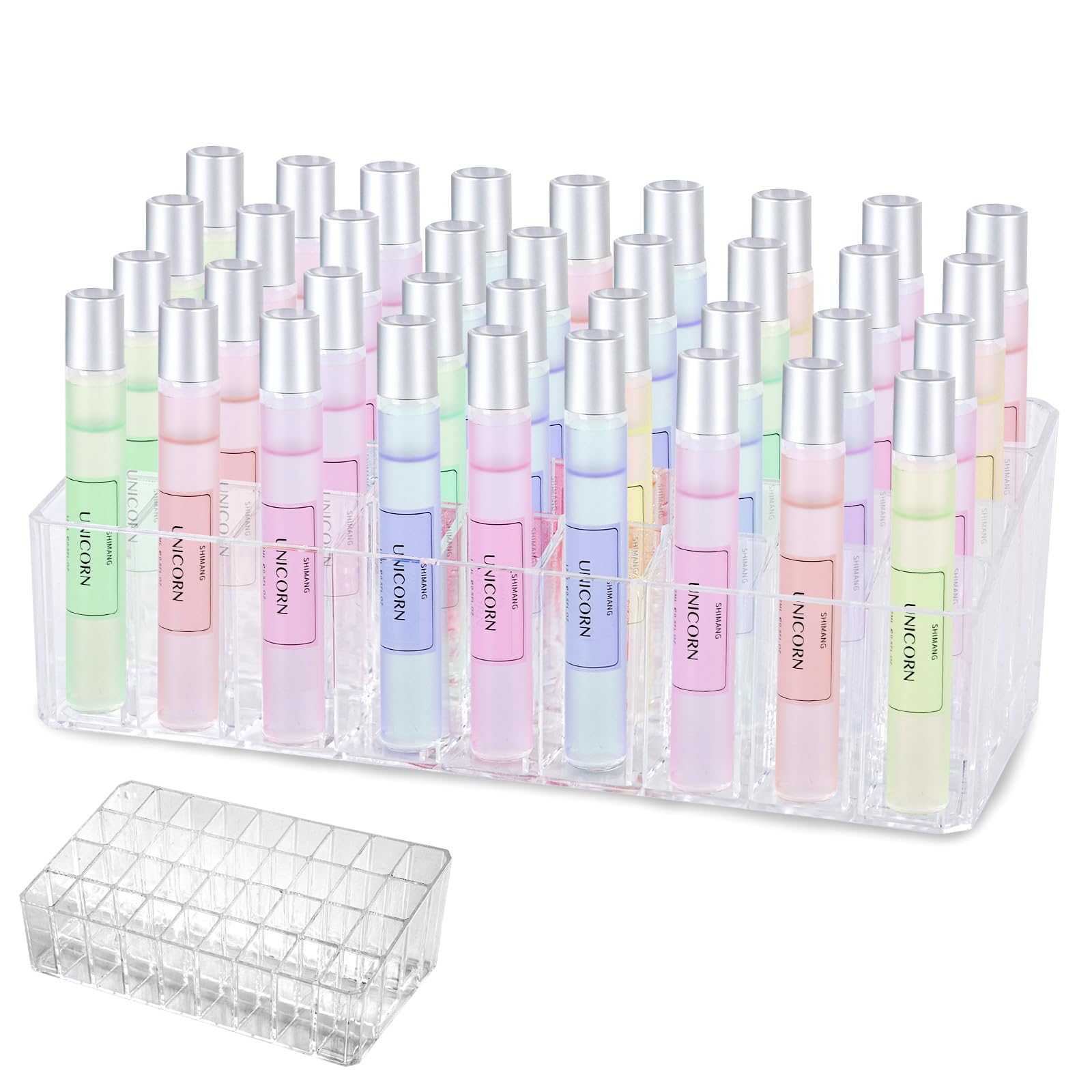 IPENP front view clear acrylic organizer showing 36 empty slots and tidy display benefit