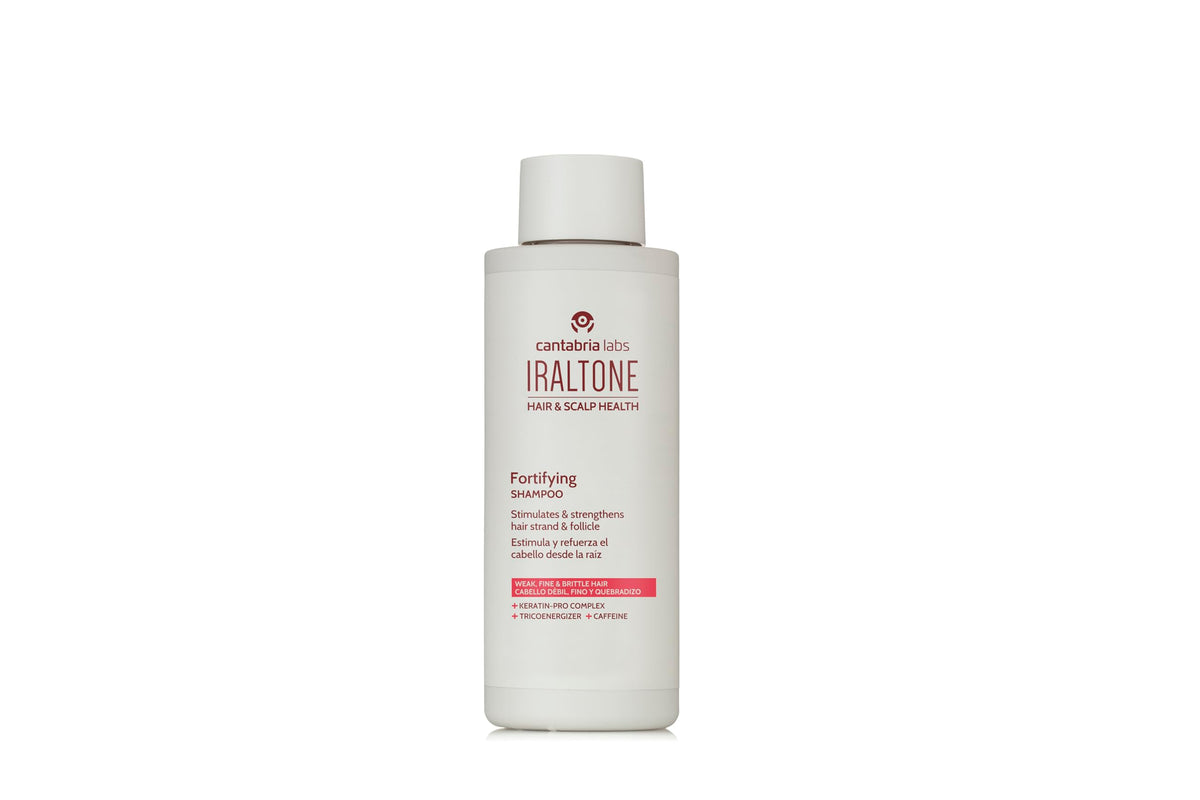 IRALTONE fortifying shampoo front packaging showing label and 200ml bottle benefit: clear product identity