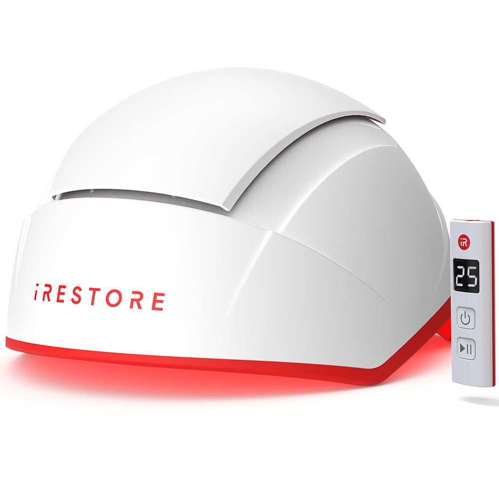 iRestore front view showing full-coverage helmet and comfortable fit