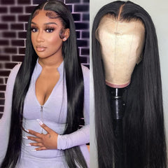 Iris Queen front view full-length straight wig showing sleek style and salon finish