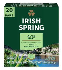 Irish Spring aloe front packaging showing bulk 20-bar value and fresh scent