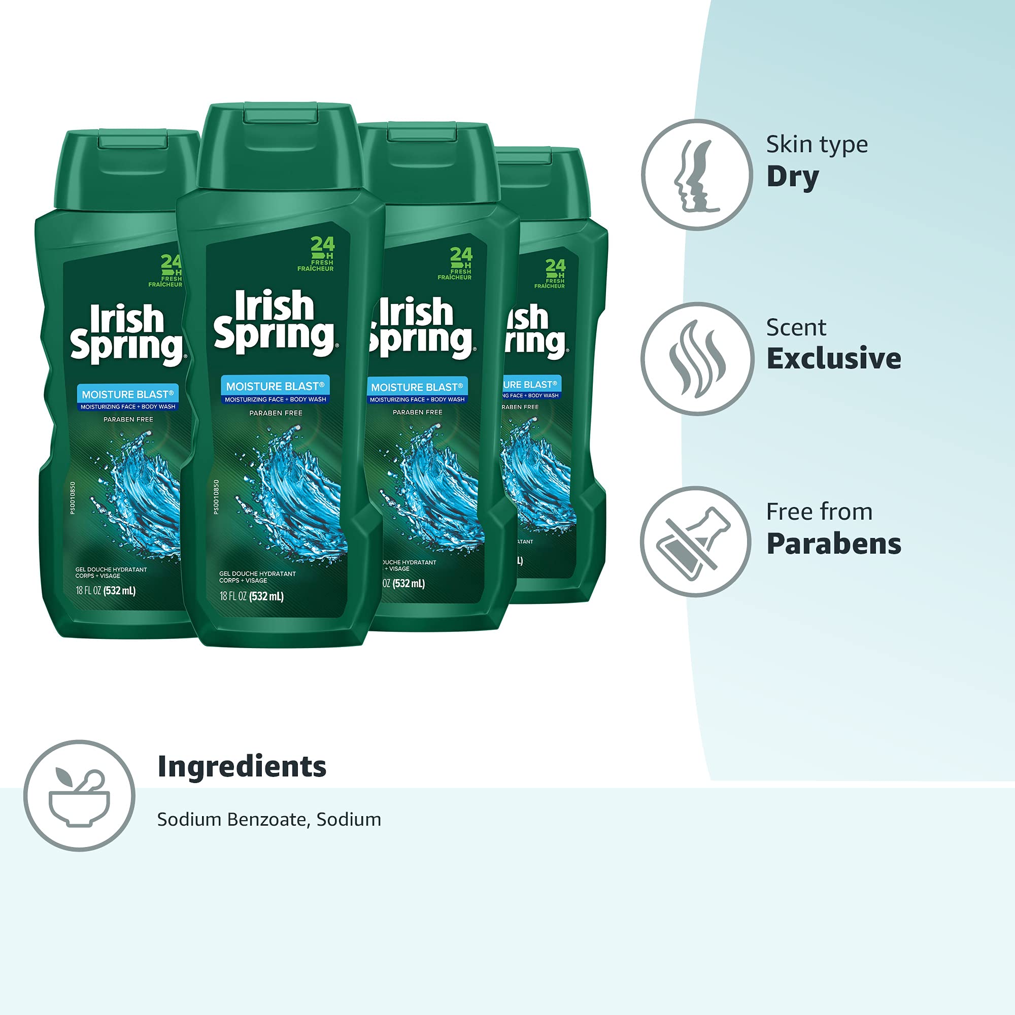 Irish Spring four-count boxed set displaying economical multi-pack convenience
