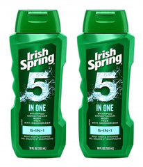 Irish Spring front packaging showing two 18 oz bottles and easy storage benefit