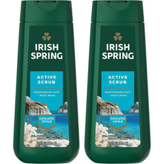 Irish Spring front packaging showing two 20 oz bottles and action scent benefit