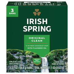 Irish Spring front packaging showing three-bar pack and savings benefit