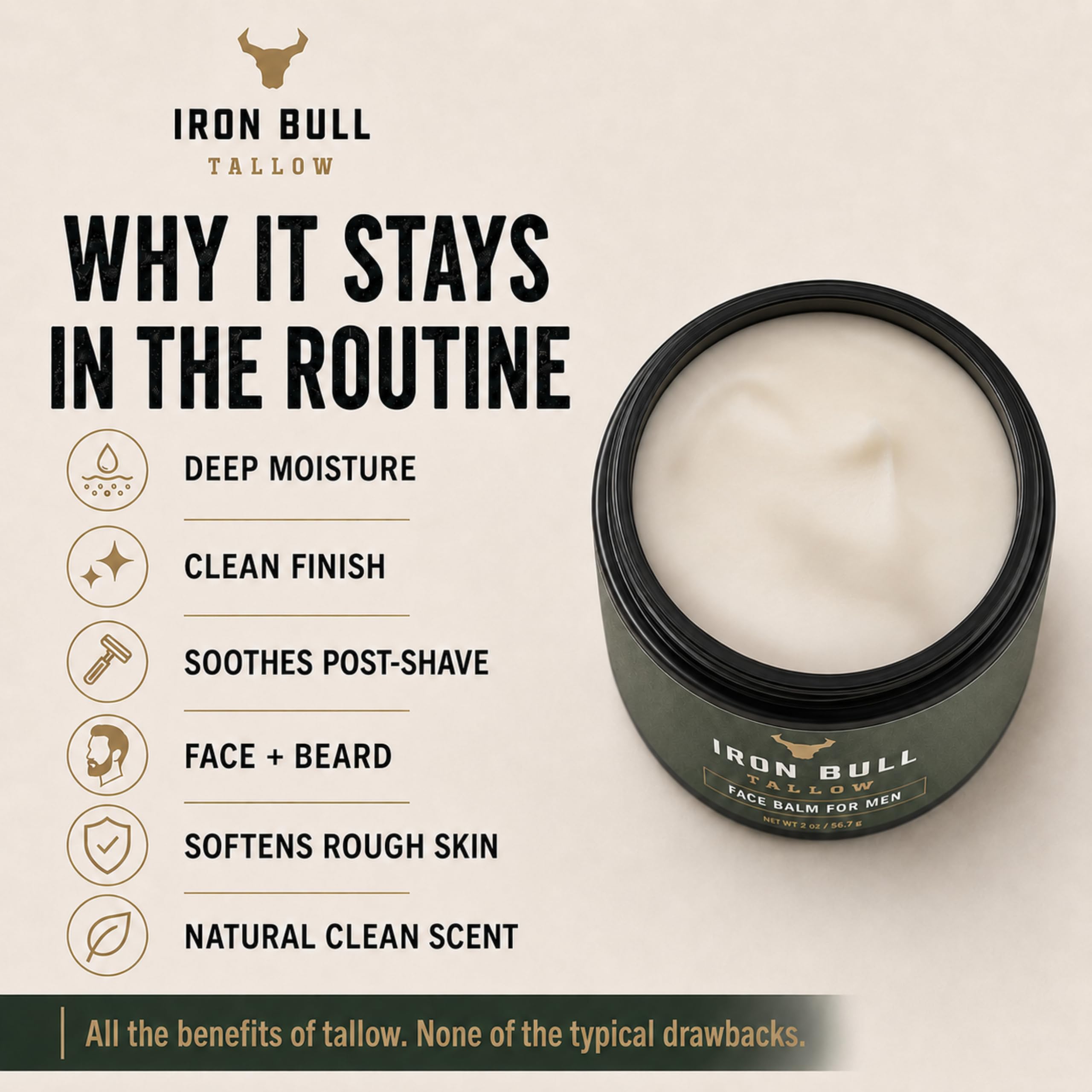 Iron Bull lifestyle bathroom setup suggesting simple daily grooming routine