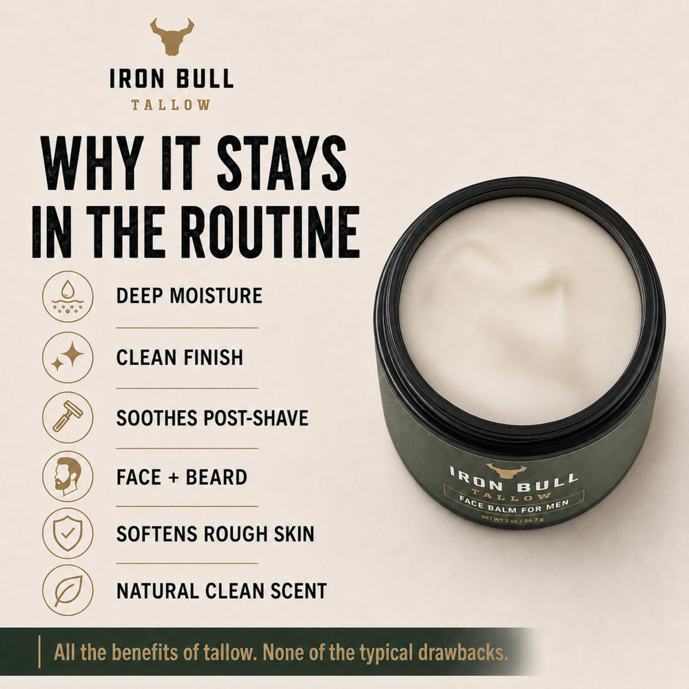 Iron Bull lifestyle bathroom setup suggesting simple daily grooming routine